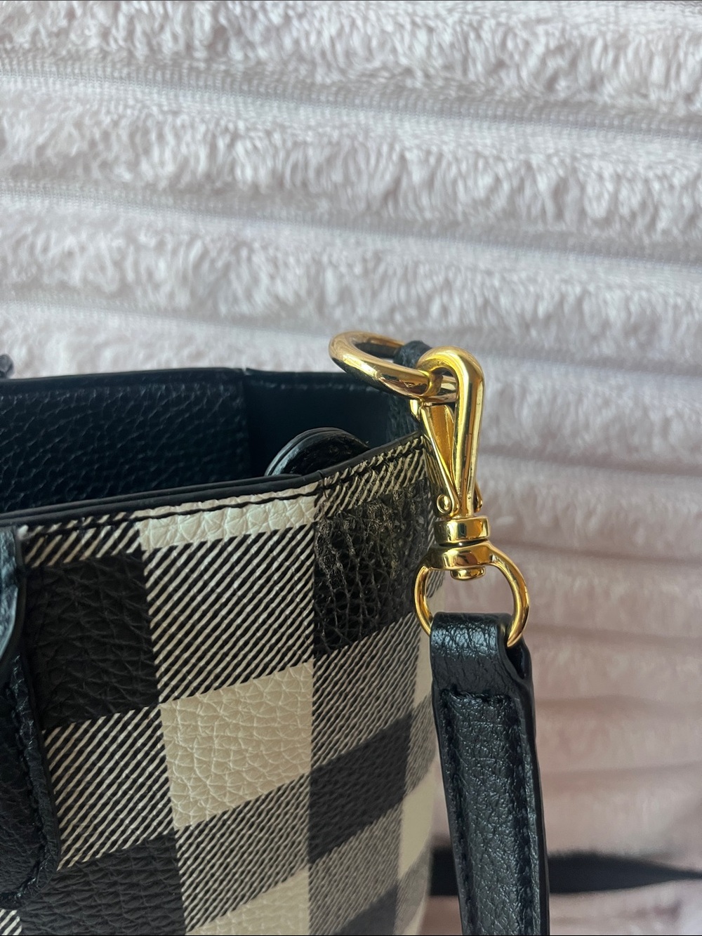 Ralph Lauren Black and White Check Tote Bag with Handles and Strap - Picture 7 of 13
